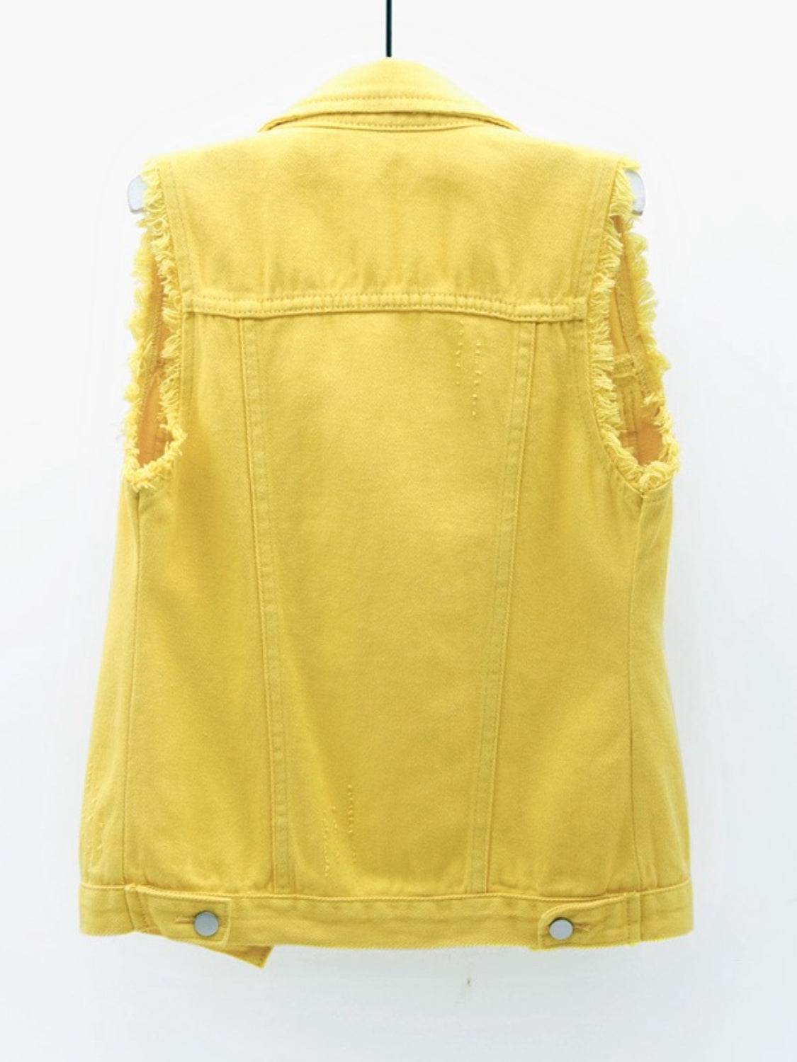 Full Size Button Down Raw Hem Sleeveless Denim Jacket Plus Size - Hovatok