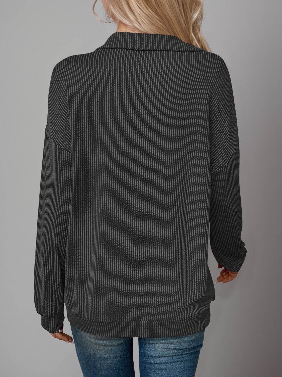 Double Take Striped Half Zip Long Sleeve T-Shirt - Hovatok