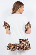 Celeste Full Size Animal Print Asymmetrical Top with Ruffle Sleeves Plus Size - Hovatok