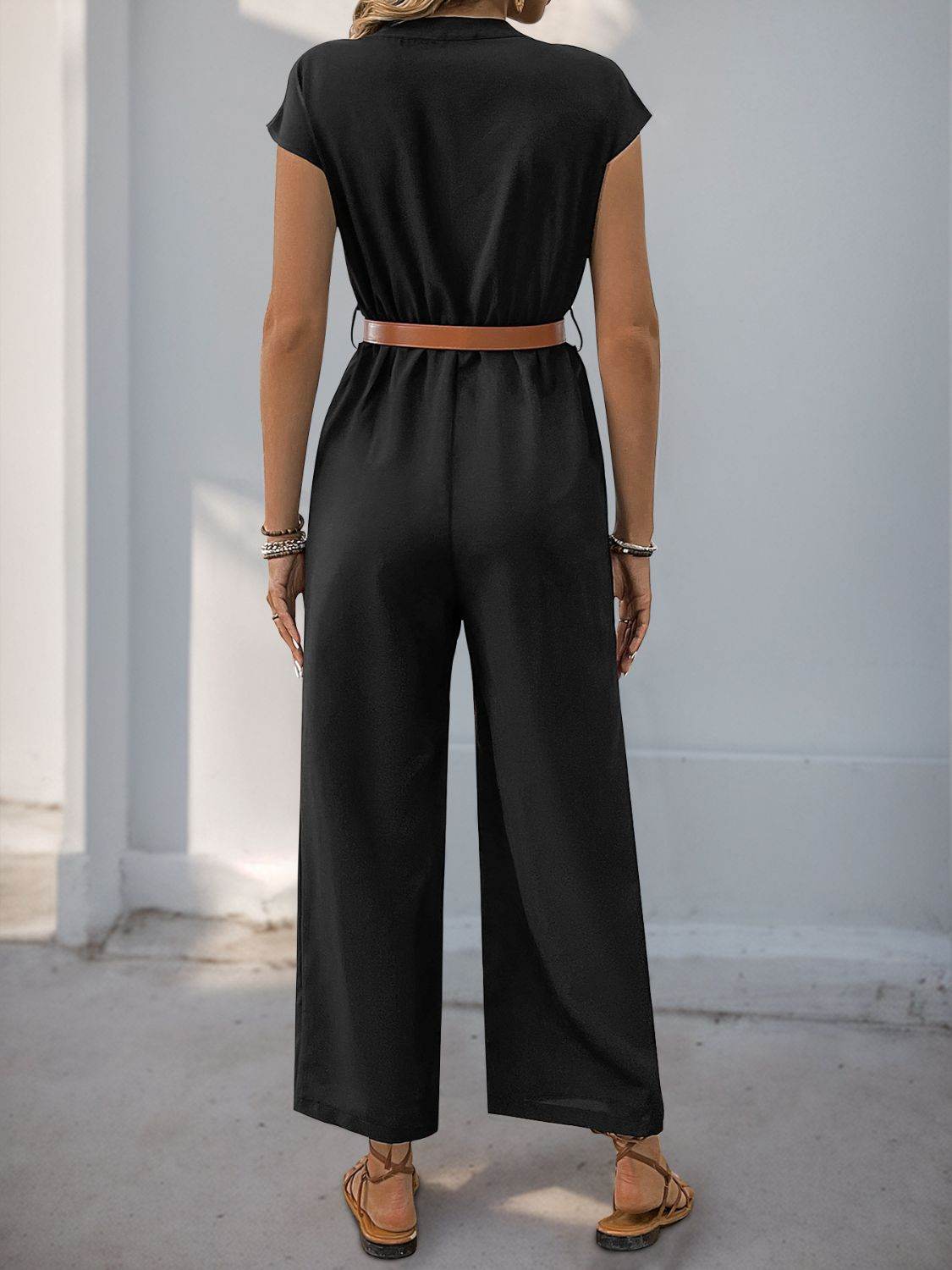Perfee Notched Wide Leg Jumpsuit - Hovatok