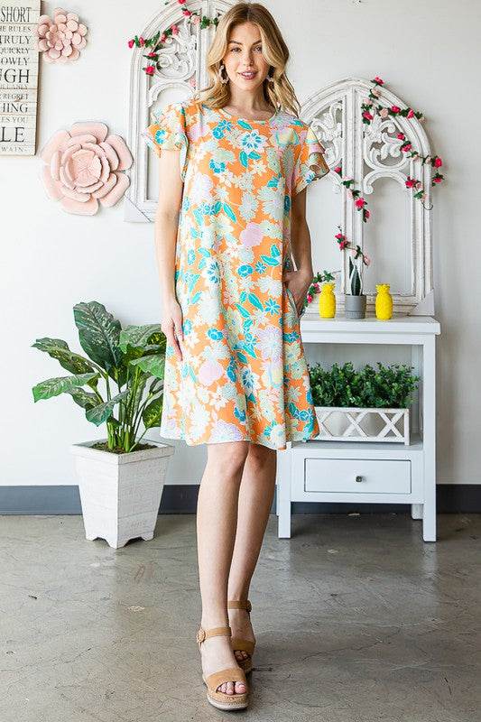 Heimish Full Size Ruffled Short Sleeve Floral Mini Dress Plus Size - Hovatok