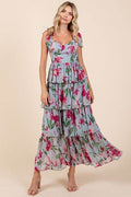 Mittoshop Layered Floral Sweetheart Neck Maxi Dress - Hovatok