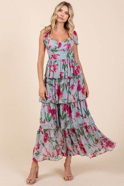 Mittoshop Layered Floral Sweetheart Neck Maxi Dress - Hovatok