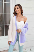 Angel Wings Open Front Contrast Color Balloon Sleeve Cardigan - Hovatok