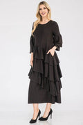 Celeste Full Size Honey Comb Asymmetrical Ruffle Midi Dress Plus Size - Hovatok