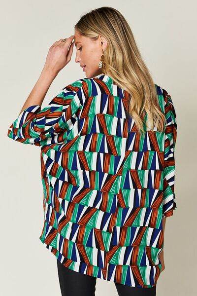 Double Take Full Size Geometric Notched Dolman Sleeve Top - Hovatok