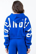 American Bazi Letter Graphic Long Sleeve Drawstring Cropped Hoodie - Hovatok