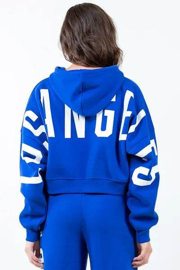 American Bazi Letter Graphic Long Sleeve Drawstring Cropped Hoodie - Hovatok