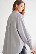 ADORA High-Low Striped Button Down Smocked Lantern Sleeve Shirt - Hovatok