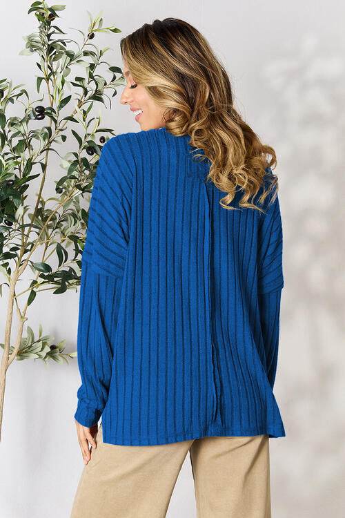 Basic Bae Full Size Ribbed Round Neck Slit Knit Top - Hovatok