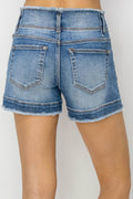 RISEN High Rise Seam Detailed Raw Edge Denim Shorts - Hovatok