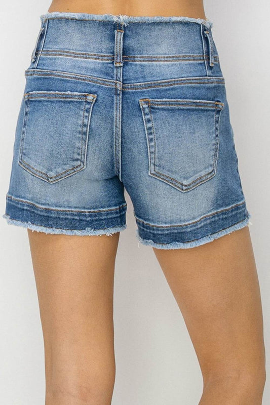 RISEN High Rise Seam Detailed Raw Edge Denim Shorts - Hovatok