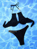 Halter Neck Chain Detail Two-Piece Bikini Set - Hovatok