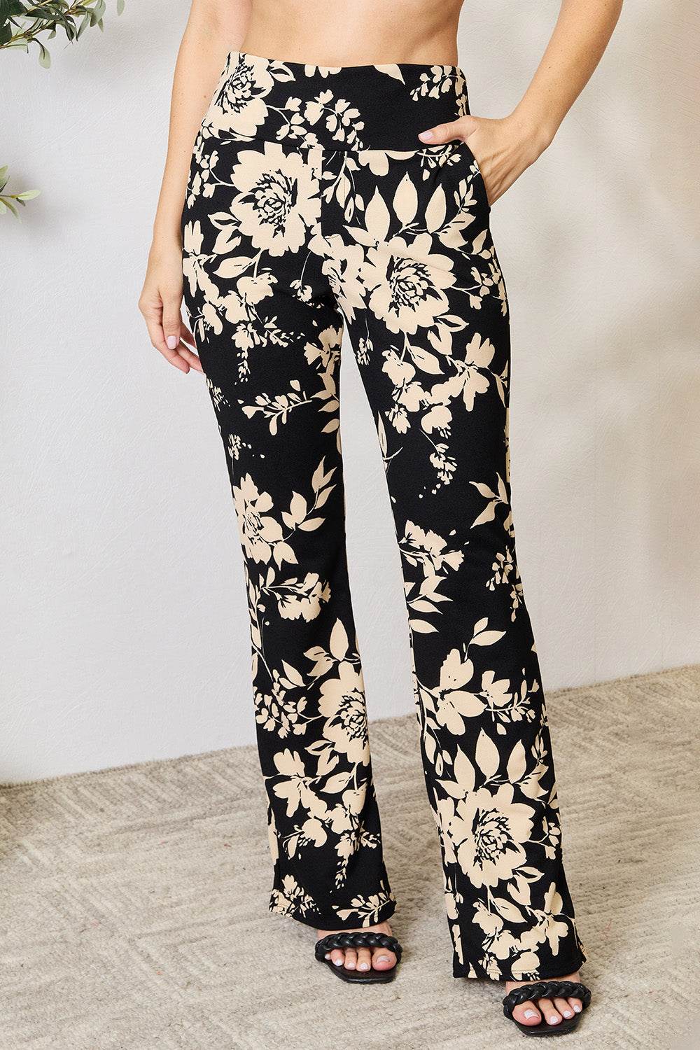 Heimish Full Size High Waist Floral Flare Pants - Hovatok