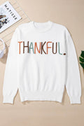 THANKFUL Round Neck Long Sleeve Knit Top - Hovatok