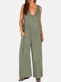 Full Size V-Neck Wide Strap Jumpsuit - Hovatok