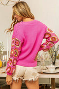 BiBi V-Neck Crochet Long Sleeve Sweater - Hovatok