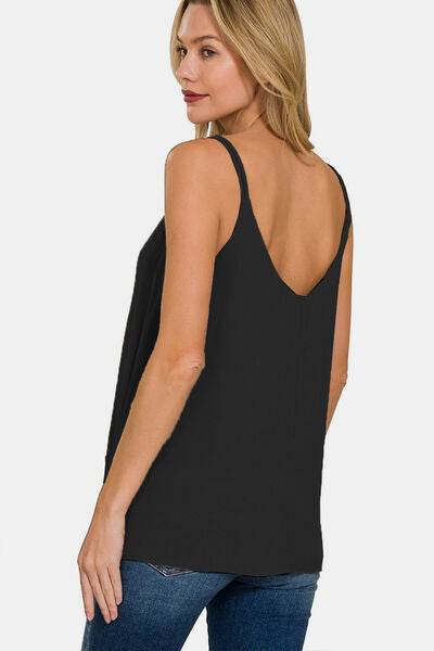 Zenana Woven Double Spaghetti Strap V-Neck Cami - Hovatok