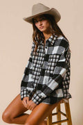 BiBi Plaid Fleece Button Down Long Sleeve Shirt - Hovatok