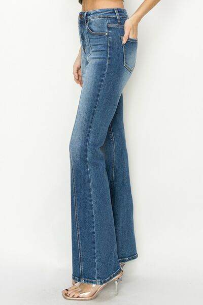 RISEN Full Size High Rise Front Seam Detailed Flare Jeans - Hovatok