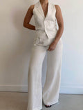 Devine Lapel Collar Sleeveless Top and Pants Set - Hovatok