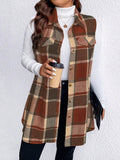Honey Plus Size Pocketed Plaid Button Up Vest Coat - Hovatok