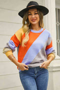 Angel Wings Color Block Round Neck Long Sleeve Sweater - Hovatok