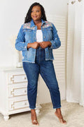 Baeful Leopard Floral Distressed Raw Hem Denim Jacket - Hovatok