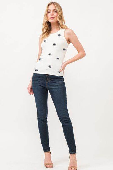 And The Why BOO Spider Web Embroidered Ribbed Tank - Hovatok