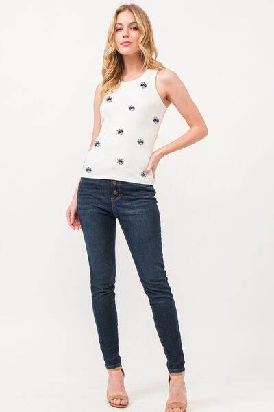 And The Why BOO Spider Web Embroidered Ribbed Tank - Hovatok