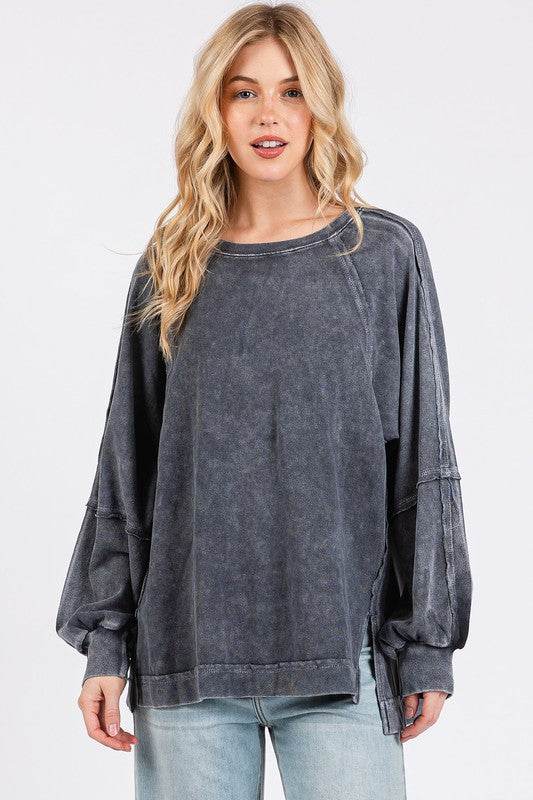 Mittoshop Mineral Wash Raglan Long Sleeve Oversized Top - Hovatok