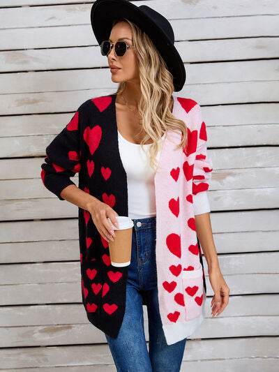 Angel Wings Heart Open Front Long Sleeve Cardigan - Hovatok