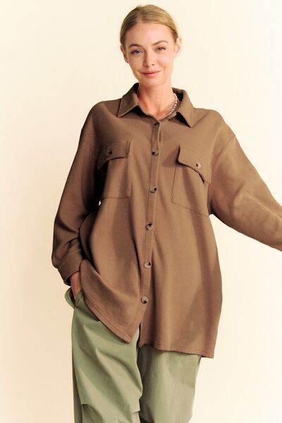 Davi & Dani Waffle-Knit Button Down Shirt - Hovatok