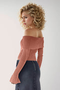 Double Take Ribbed Off-Shoulder Zip Up Long Sleeve Cardigan - Hovatok