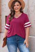 Plus Size Striped V-Neck Tee Shirt - Hovatok