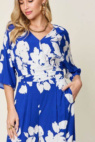 Double Take Full Size Printed Tie Back Wide Leg Jumpsuit - Hovatok