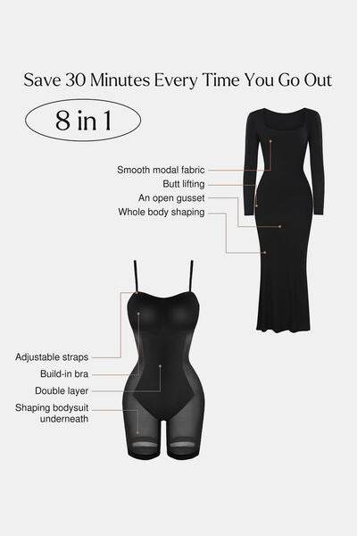 Basic Bae Built-In Shapewear Square Neck Long Sleeve Maxi Dress - Hovatok