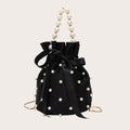 Pearl Detail Solid Color Bucket Bag - Hovatok