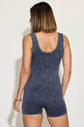 Zenana Ribbed Washed Round Neck Sleeveless Romper - Hovatok