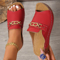 Open Toe Sandals with Metal Chain Decor - Hovatok
