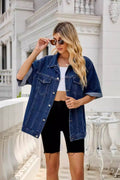 Button Down Half Sleeve Denim Jacket - Hovatok
