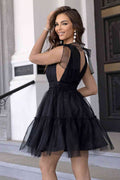 V-Neck Shoulder Detail Mesh Dress - Hovatok