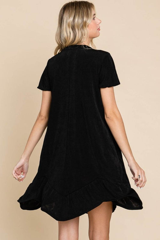 Culture Code Full Size Short Sleeve Ruffled Asymmetric Hem Dress - Hovatok