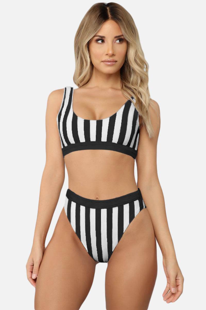 Striped Tank High Waist Bikini - Hovatok