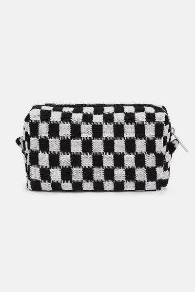 Zenana Checkered Pattern Knitted Cosmetic Pouch - Hovatok