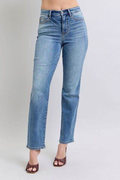 Judy Blue Full Size Run Vintage Wash Thermal Straight Jeans - Hovatok