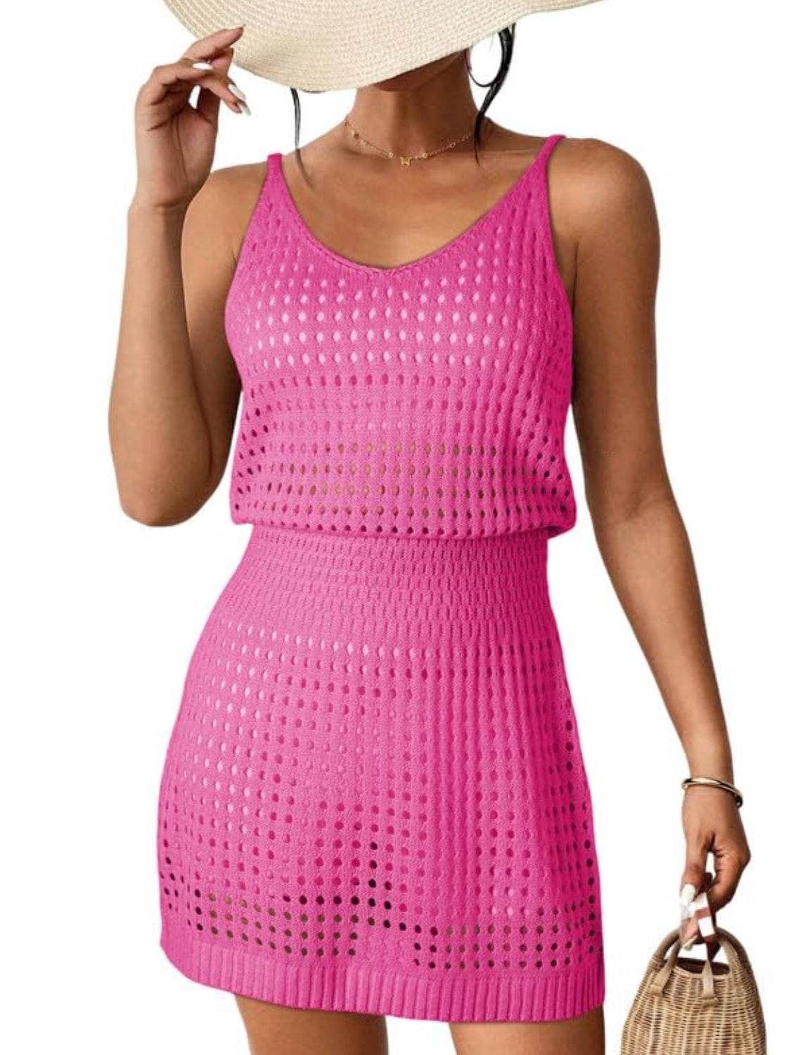 Openwork V-Neck Sleeveless Cover Up Dress - Hovatok