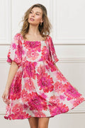 BiBi Floral Square Neck Puff Sleeve Mini Dress - Hovatok