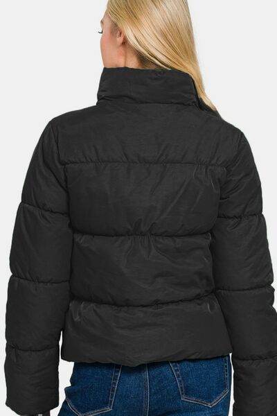 Zenana Zip Up Turtleneck Puffer Jacket with Pockets - Hovatok