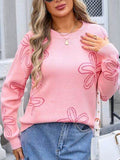 Angel Wings Flower Round Neck Dropped Shoulder Sweater - Hovatok